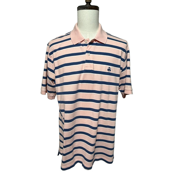 Brooks Brothers Shirt Mens Large Blue Pink Stripe Short Sleeve Polo Preppy Golf - Picture 4 of 8